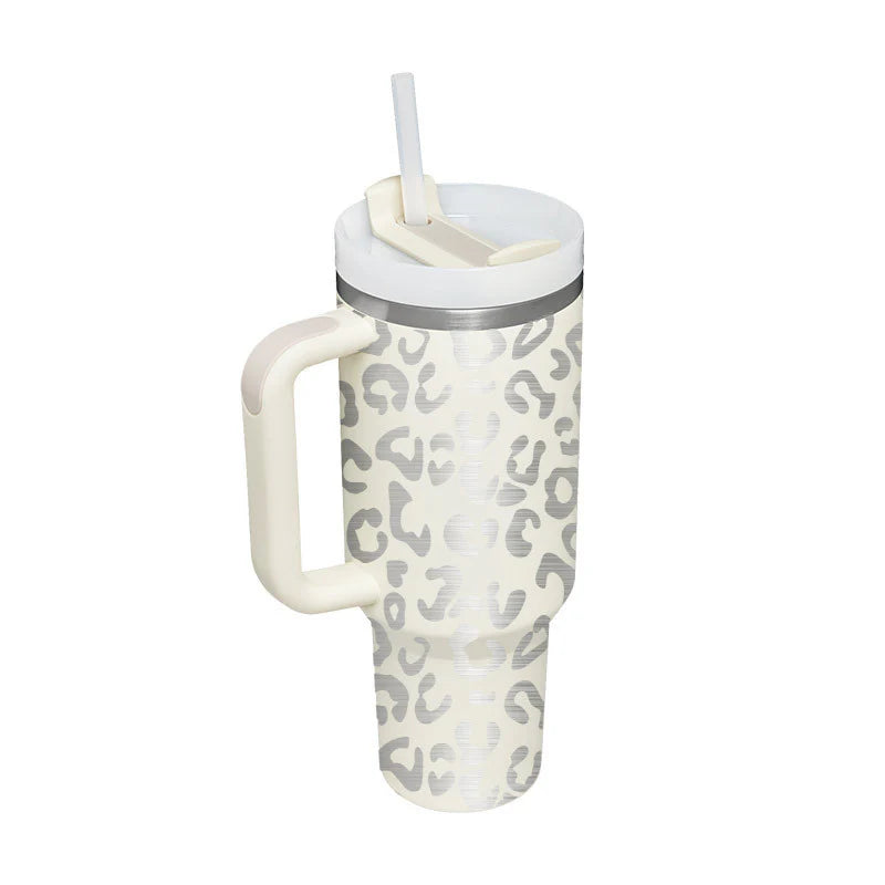 Stay Hydrated in Style: 40 Oz Insulated Stainless Steel Tumbler with Handle and Straw - Perfect for Coffee Lovers on the Go!