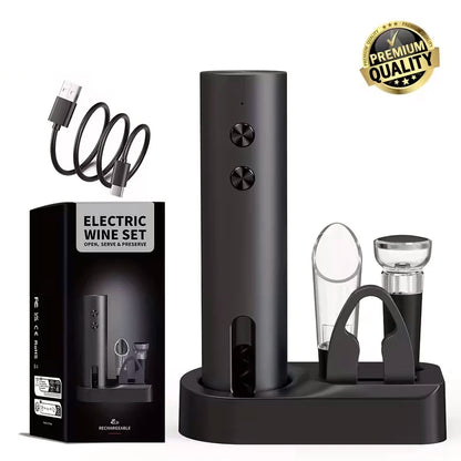 Rechargeable Electric Wine Opener with Foil Cutter, Wine Pourer & Vacuum Stopper USB-C Charging Compact Design for Home Kitchen