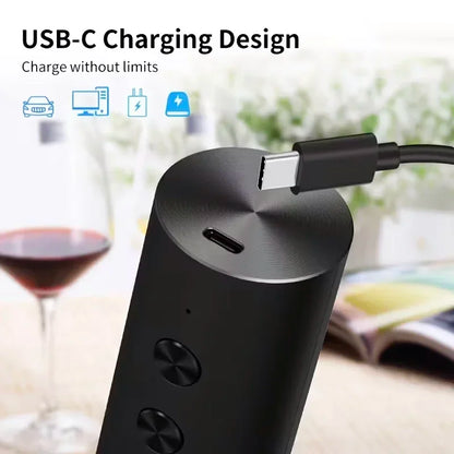 Rechargeable Electric Wine Opener with Foil Cutter, Wine Pourer & Vacuum Stopper USB-C Charging Compact Design for Home Kitchen