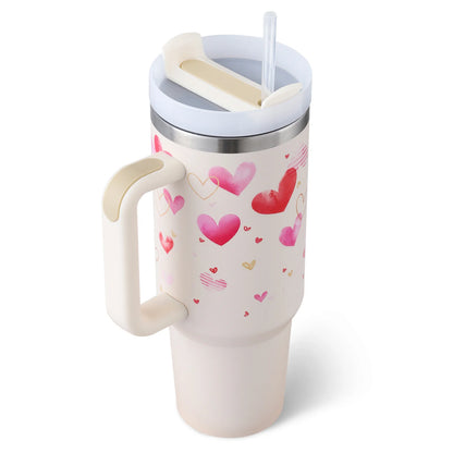 Stay Hydrated in Style: 40 Oz Insulated Stainless Steel Tumbler with Handle and Straw - Perfect for Coffee Lovers on the Go!