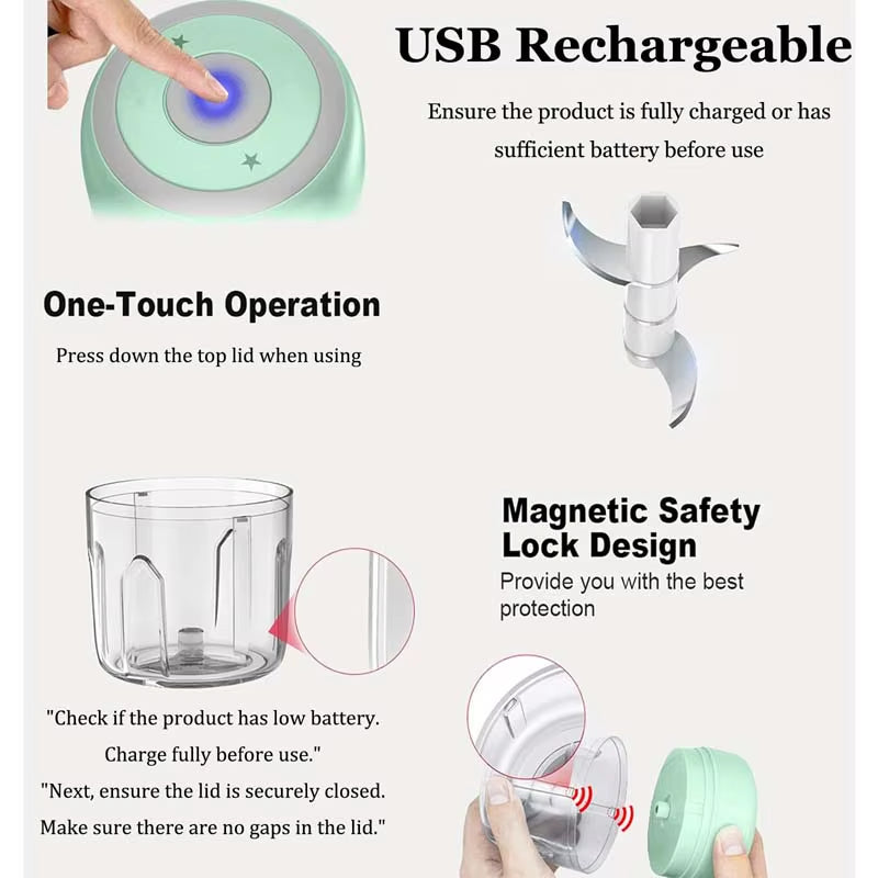 250/100ML Garlic Mincer USB Charging Powerful Mini Electric Garlic Chopper Portable Garlic Crusher Kitchen Food Chopper Unisex